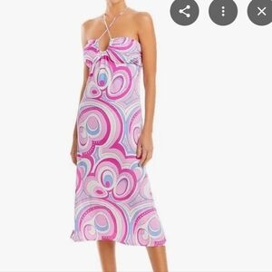 Pink Halter Coverup with Retro Print